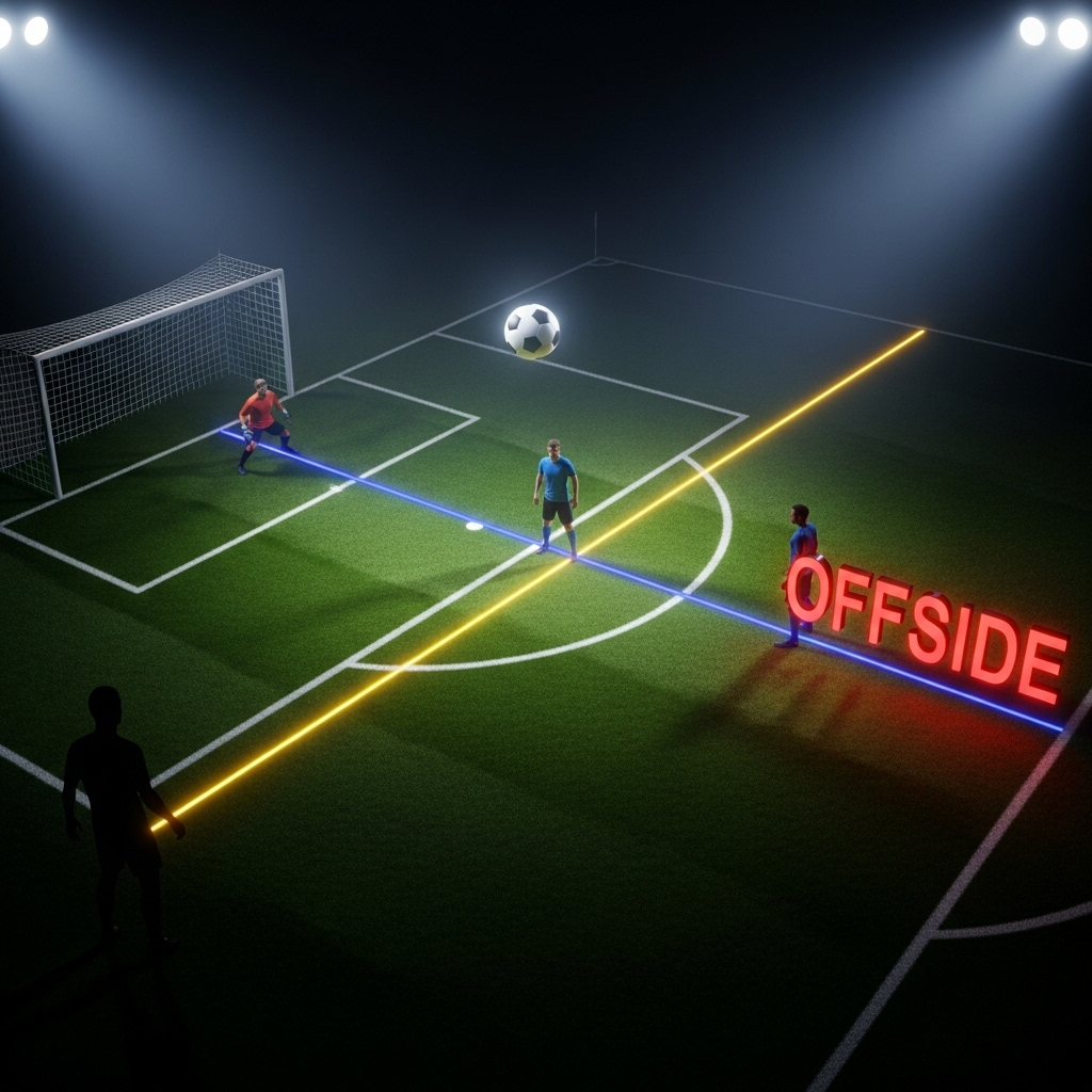 world cup onside/offside: 2 big stories for USMNT & Messi 4 A 3D animated graphic from a SAOT review showing a world cup onside/offside call.