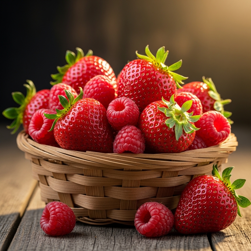 True Berries: 5 Shocking Fruits That Aren't What You Think 2 A basket containing strawberries and raspberries, which are not considered true berries by botanists.