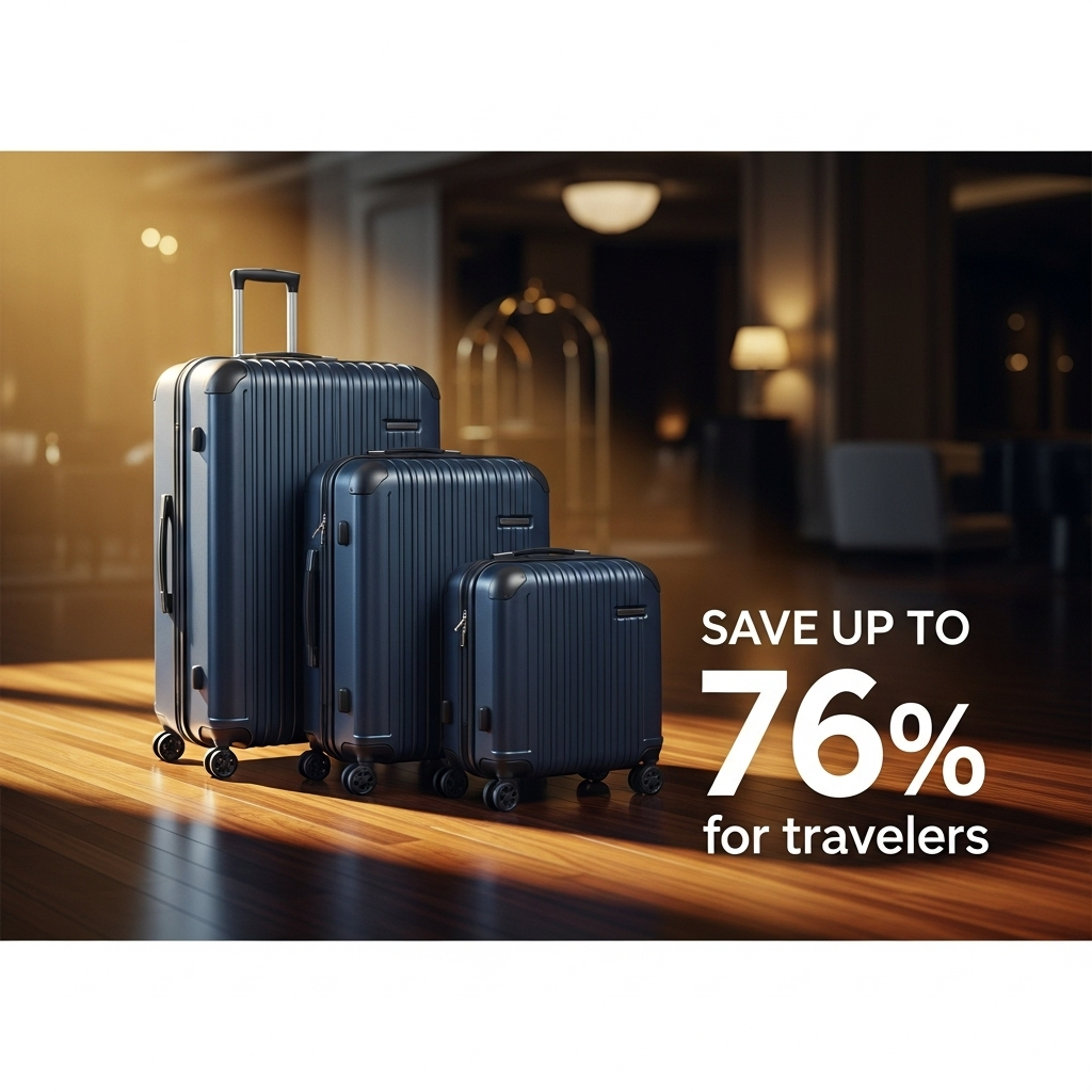 up to 76% Off Top Walmart Deals on Tech & Luggage Sets 3 A beautiful 3-piece hardside luggage set on display, highlighting savings of up to 76% for travelers.