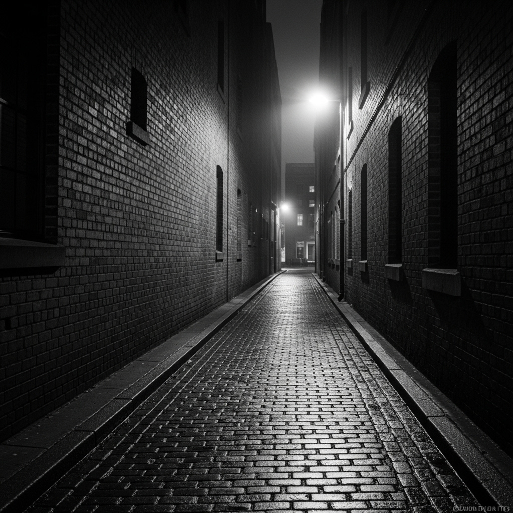 Stunning Shots: See 3 Stars Vying for Photo Awards 2 A black and white example of Chris Sterling's stunning shots, showing a deserted urban alleyway at night.