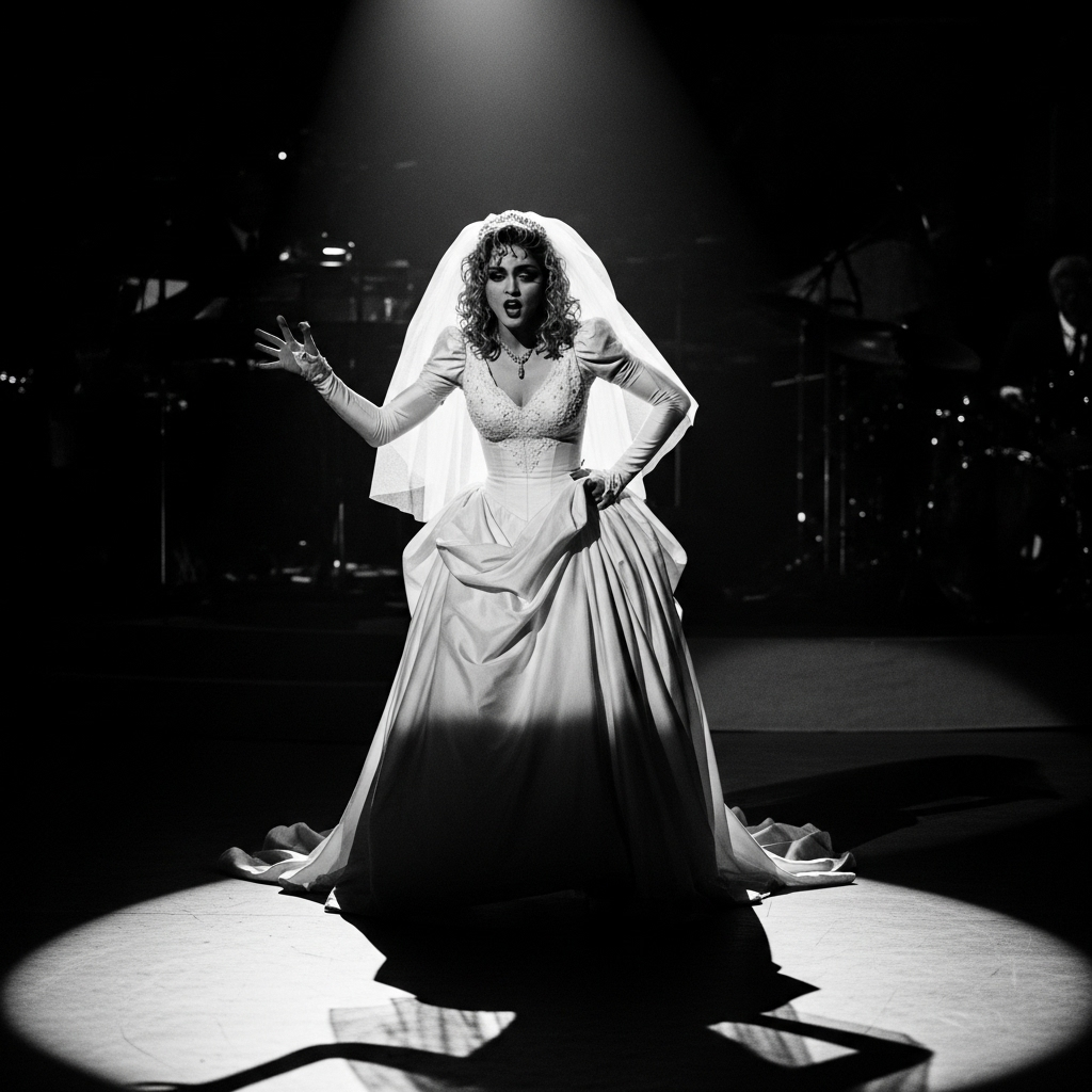 Five Key Moments: The 5 Biggest MTV VMA Highlights 2 A black and white photo capturing one of the five key moments at the VMAs: Madonna performing in 1984.