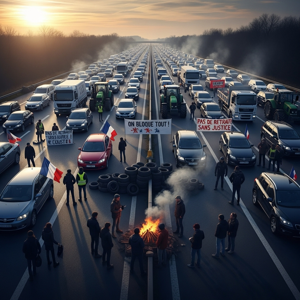 'Block Everything' Protests: Over 100 Arrested in France 2 A blocked highway in France during the 'block everything' protests.