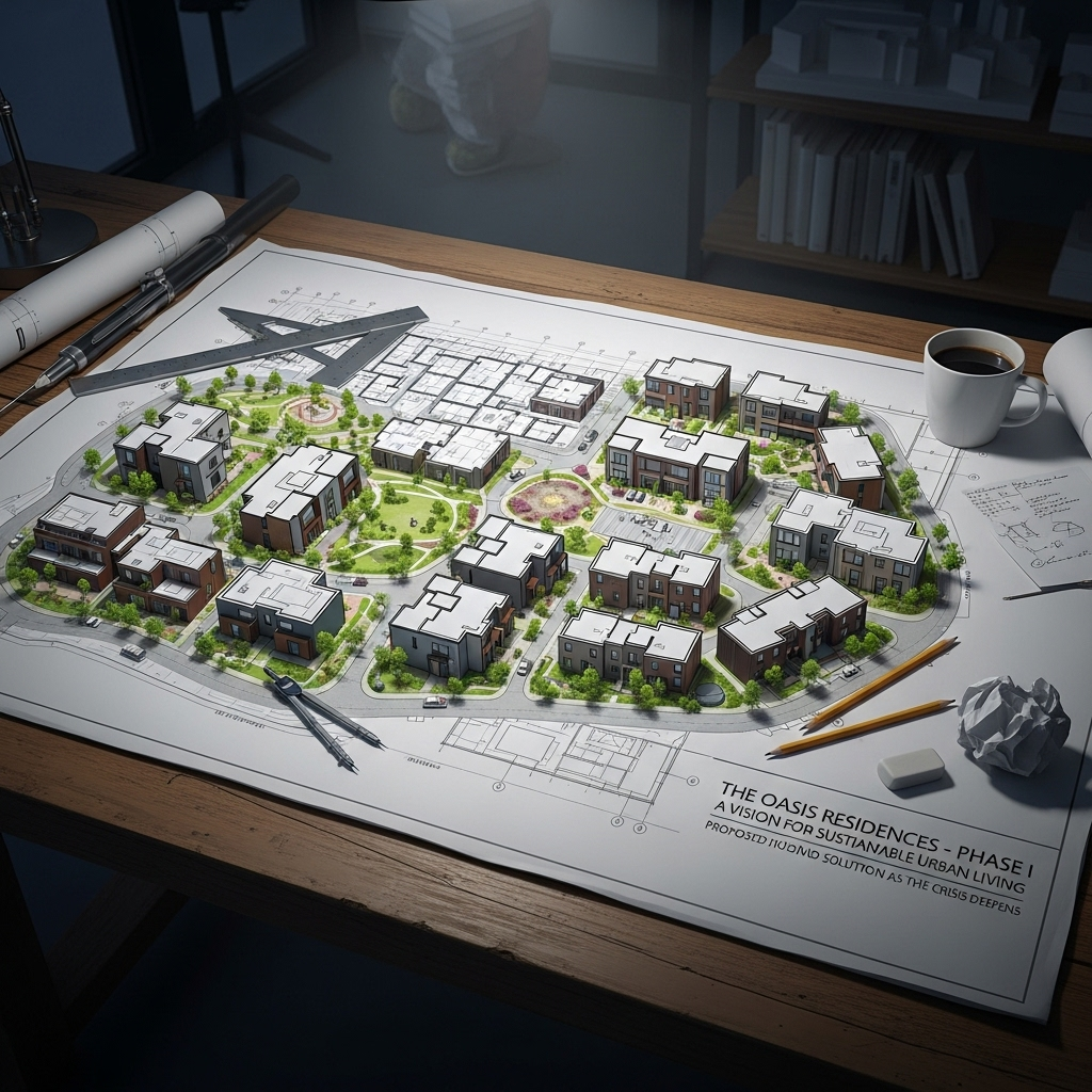 Crisis Deepens: 1 Developer Warns of Housing Emergency 4 A blueprint for a new housing development, a potential solution as the crisis deepens.