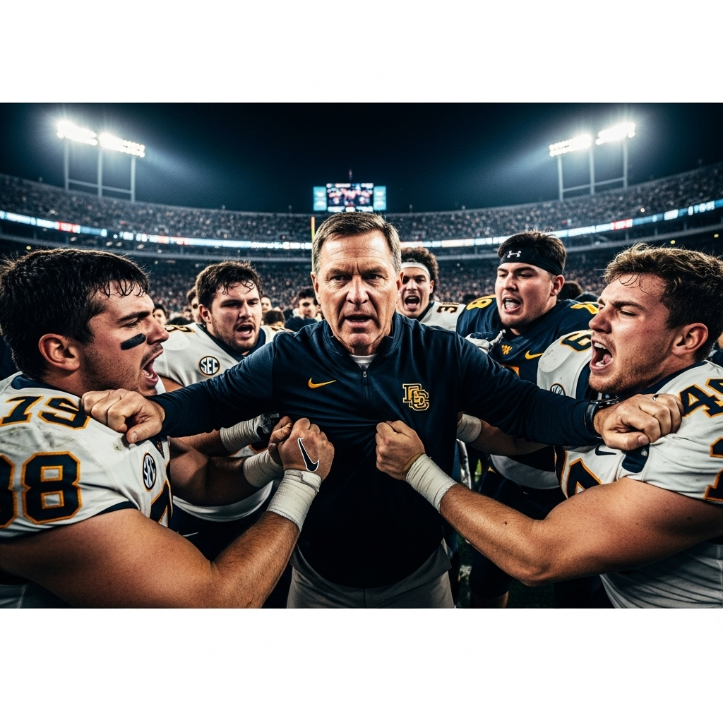 Sideline Scuffle: 2 Players Involved in Brian Kelly's Mix-up 3 A blurry, action shot of Coach Brian Kelly caught in the middle of the heated sideline scuffle between his players.
