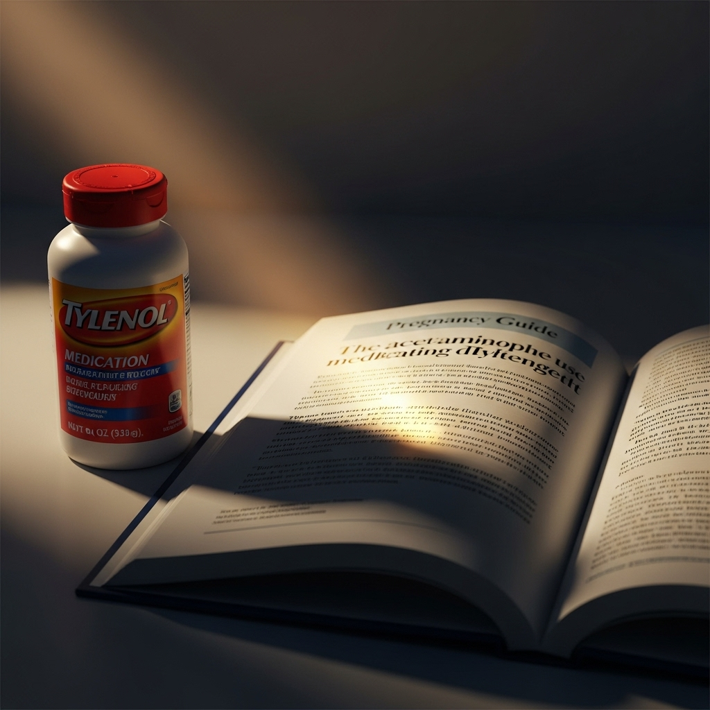 Tylenol use in Pregnancy: Dr. Siegel on 2 Autism Studies 4 A bottle of Tylenol next to a pregnancy guide, symbolizing the conversation around Tylenol use.