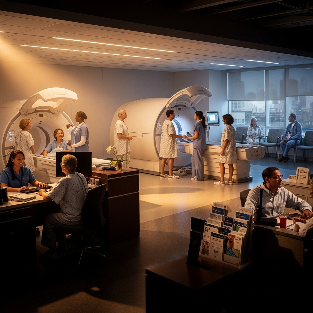 More people survive cancer: 7 lessons from Europe for NHS 2 A brightly lit, modern hospital diagnostic center where more people are receiving quick and efficient cancer screenings.