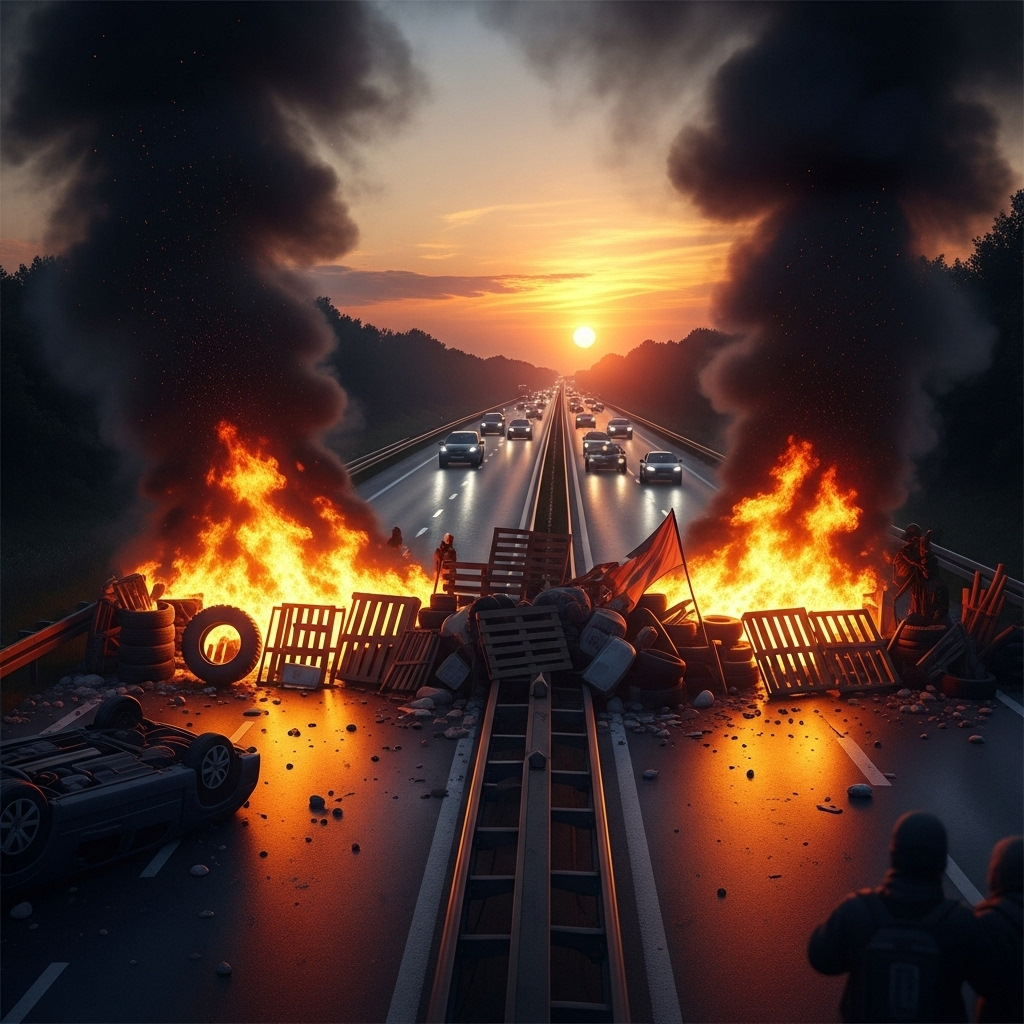 'Block Everything' Protests: 100s Arrested in France 3 A burning barricade on a major highway illustrates the disruptive tactics of the 'block everything' protests in France.