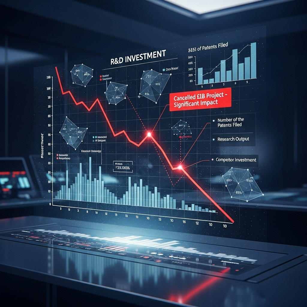 £1b project cancelled: Merck scraps all UK R&D ops 3 A chart showing declining R&D investment, highlighting the impact of the cancelled £1b project.