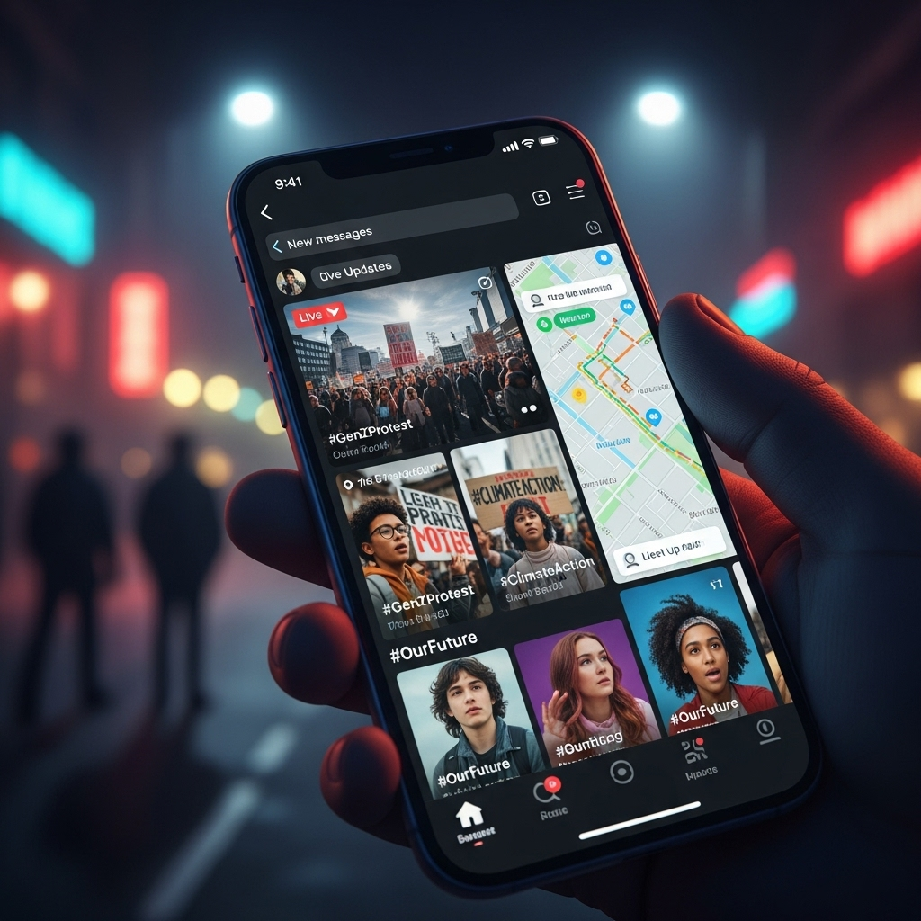 Gen Z Protesters: 3 Top Leaders' Homes Torched in Nepal 3 A close-up of a smartphone displaying a social media feed used by the gen z protesters to organize.