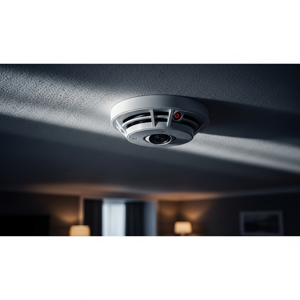 hotel rooms: 1 simple trick to spot hidden cameras 3 A close-up of a smoke detector in a hotel room, a common place for hidden cameras.