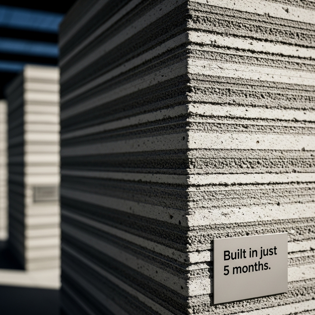 just 5 months: Australia's 1st 3D Printed Home is Here 3 A close-up of the layered concrete texture of the 3D printed walls, a key part of the 'just 5 months' build time.
