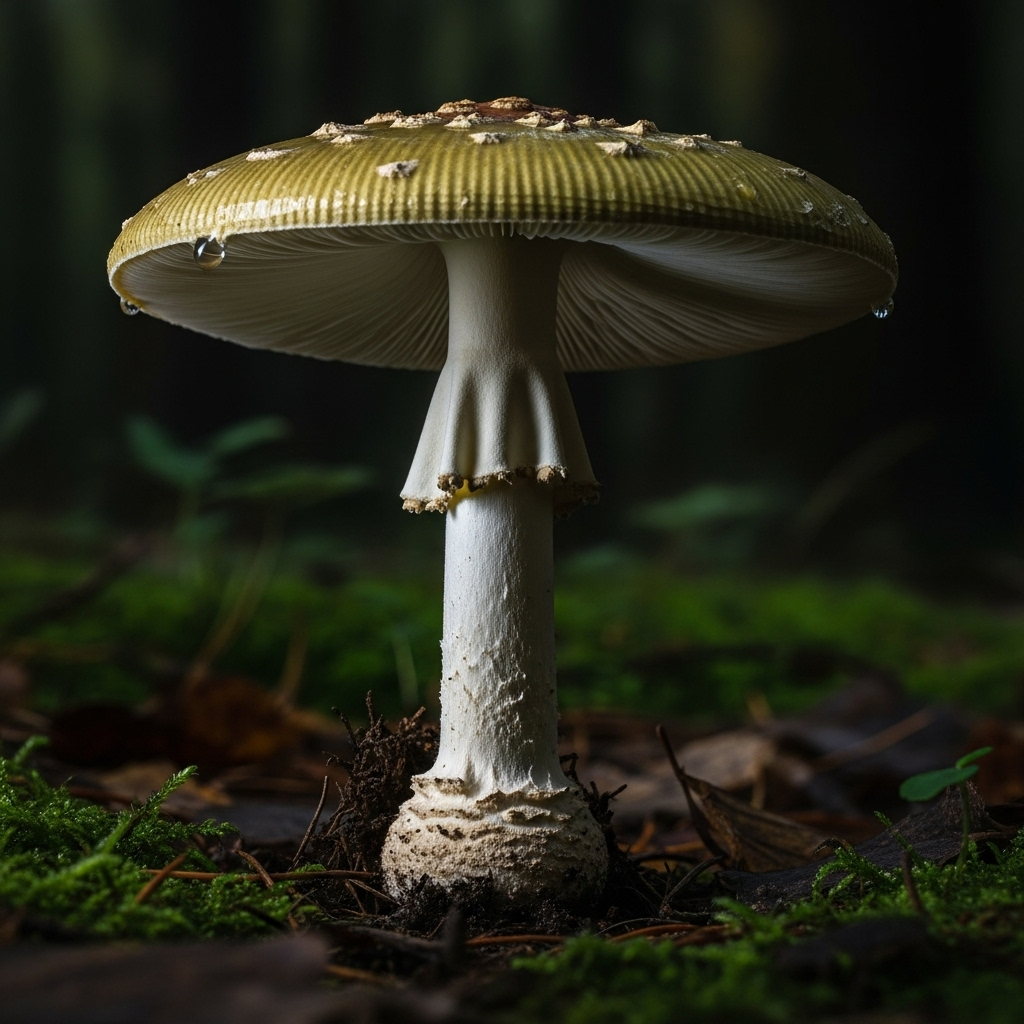 Toxic mushroom lunch: 1 woman jailed for 3 murders 3 A close-up photograph of a dangerous Death Cap mushroom, the key ingredient in the tragic toxic mushroom lunch.