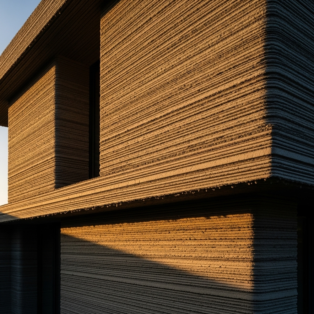 first multi-story 3d home in Australia built in 5 months 3 A close-up view of the layered concrete texture of the first multi-story 3d home's walls.