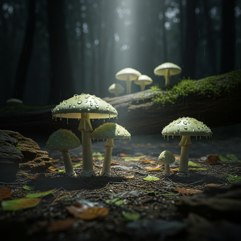 ‘mushroom murderer’: 1 Killer Chef Sentenced to Life 3 A cluster of pale, deadly Death Cap mushrooms in a forest, the weapon of choice for the ‘mushroom murderer’.