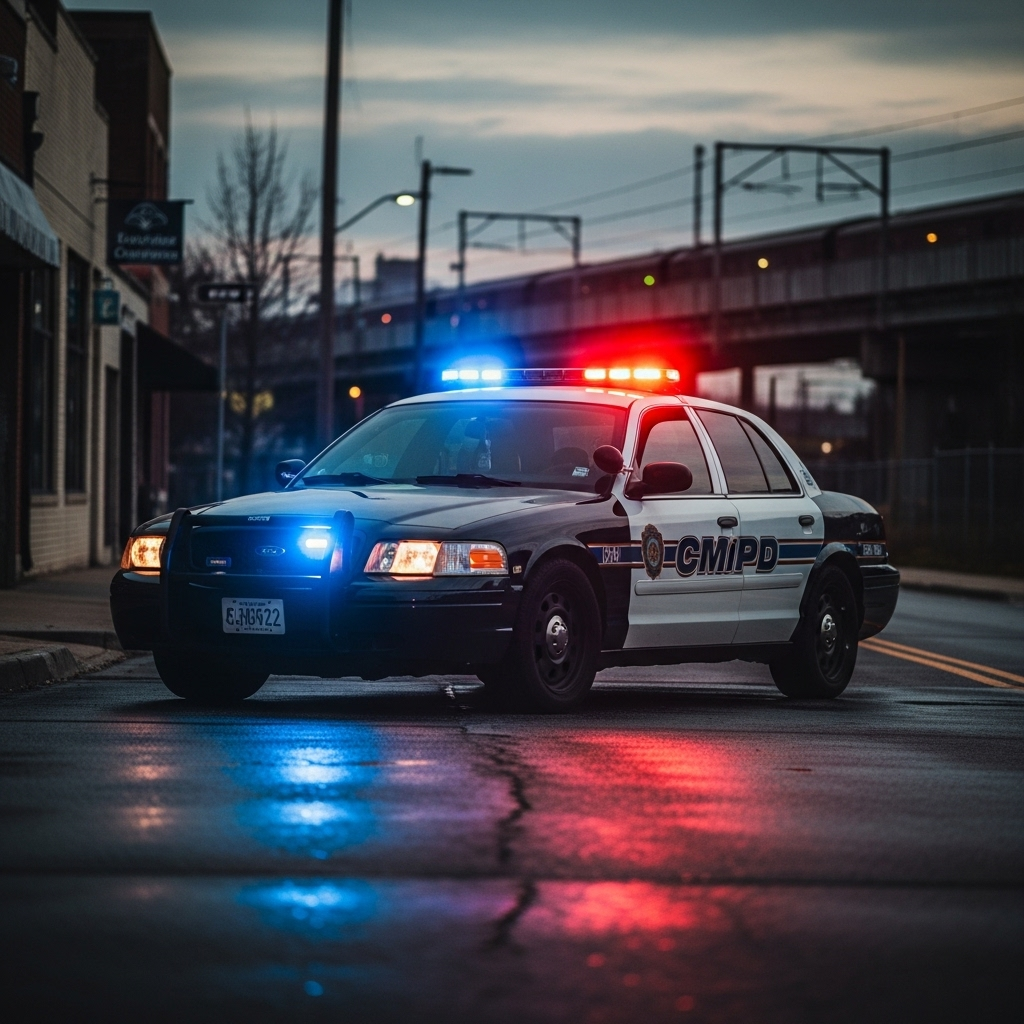 Chilling Video: 1 Man Charged in Charlotte Rail Stabbing 4 A CMPD police cruiser with lights on, representing the law enforcement response to the chilling video of the rail stabbing.