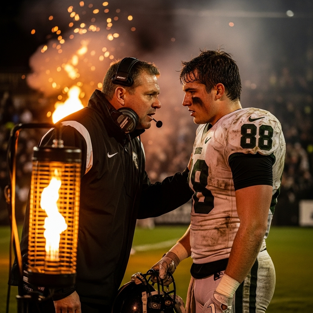 Fiery Sideline Moment: 1 Packers Player's Costly Mistake 3 A coach and player in a fiery sideline moment of intense discussion.