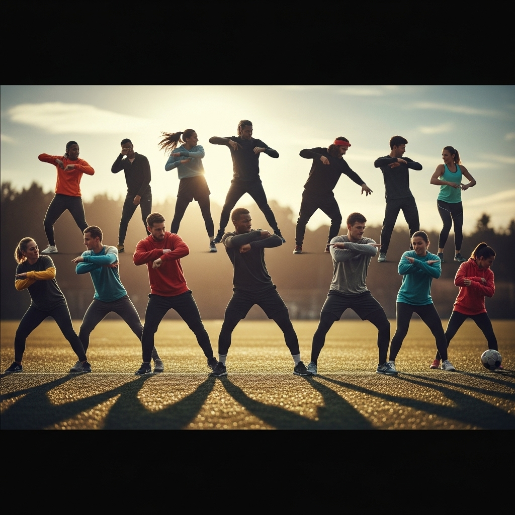 TikTok moves: 1 hurdler's viral start line routine 2 A collage of athletes performing celebratory tiktok moves on a sports field.