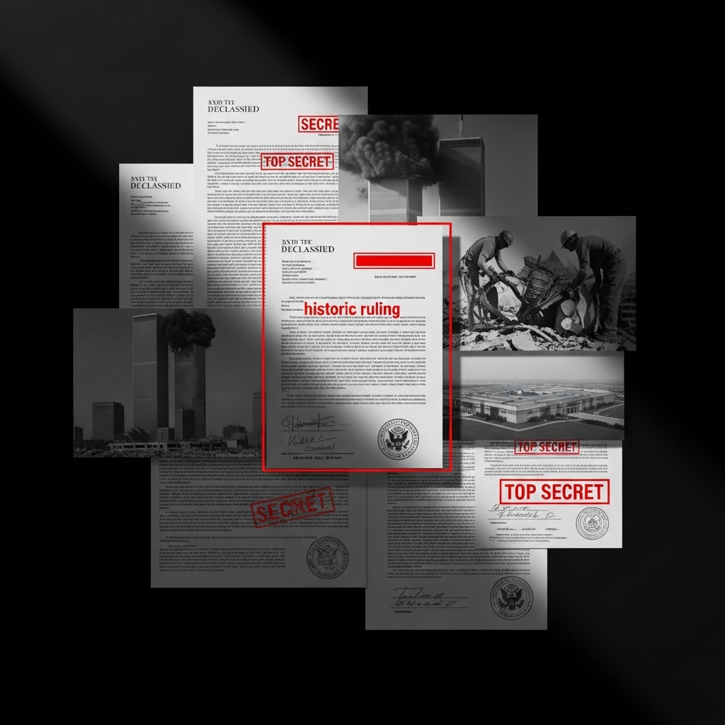 'historic' ruling' on 9/11 Puts Saudi Arabia on Notice 3 A collage of declassified documents and photos related to the 9/11 investigation, central to the 'historic' ruling.