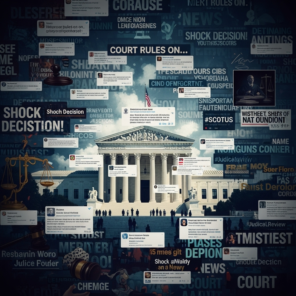 Public's 'Disconnect': 3 Points from Justice Barrett 3 A collage of news headlines and social media posts illustrating the media's role in the public's 'disconnect' from the Supreme Court.