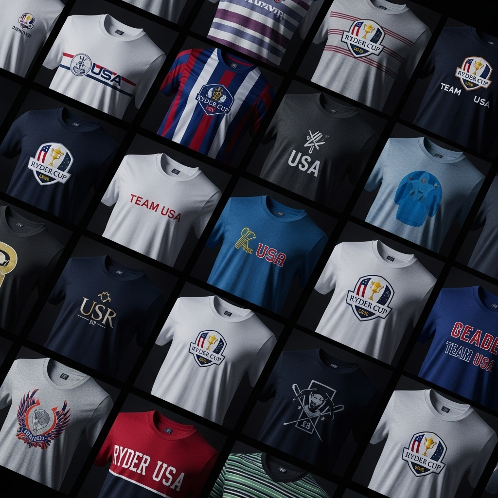 us ryder cup t-shirt: 1 big similarity McIlroy noticed 3 A collage of past us ryder cup t-shirt designs from different years.