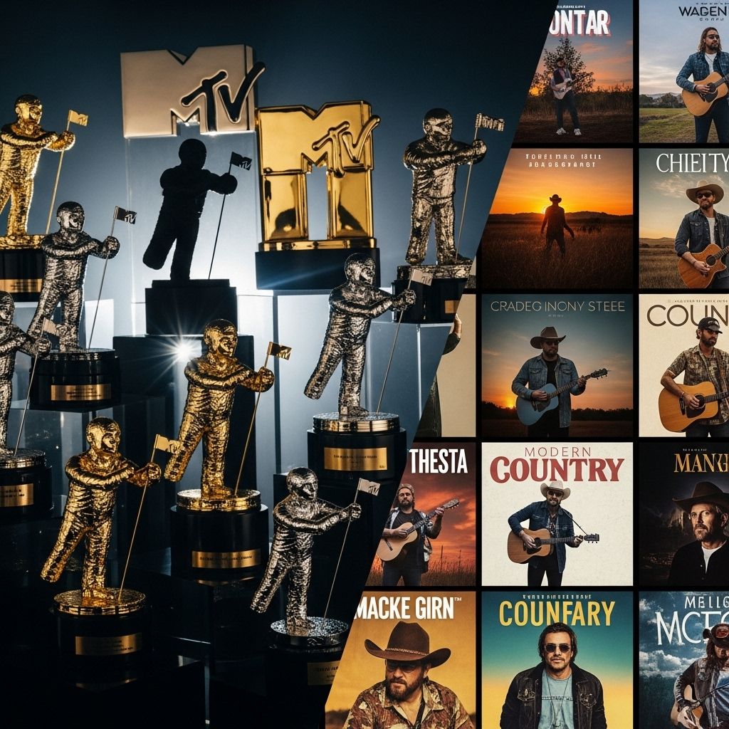 Country Music: How 2 Stars Earned Long-Overdue VMA Nods 2 A collage of past VMA awards and modern country music album covers.