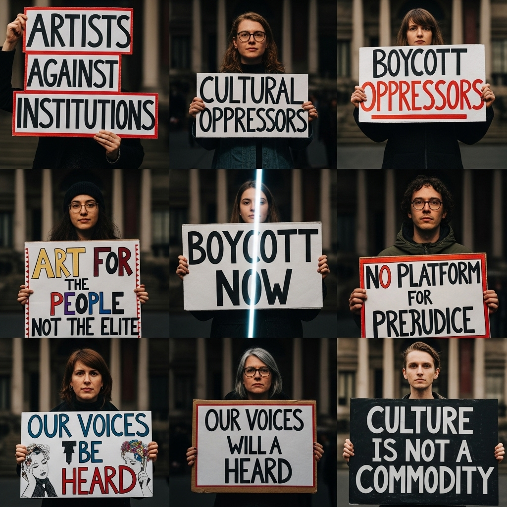 Vow Boycott: 1,300+ Artists Shun Israeli Film Groups 2 A collage of protest signs where artists vow boycott of cultural institutions.