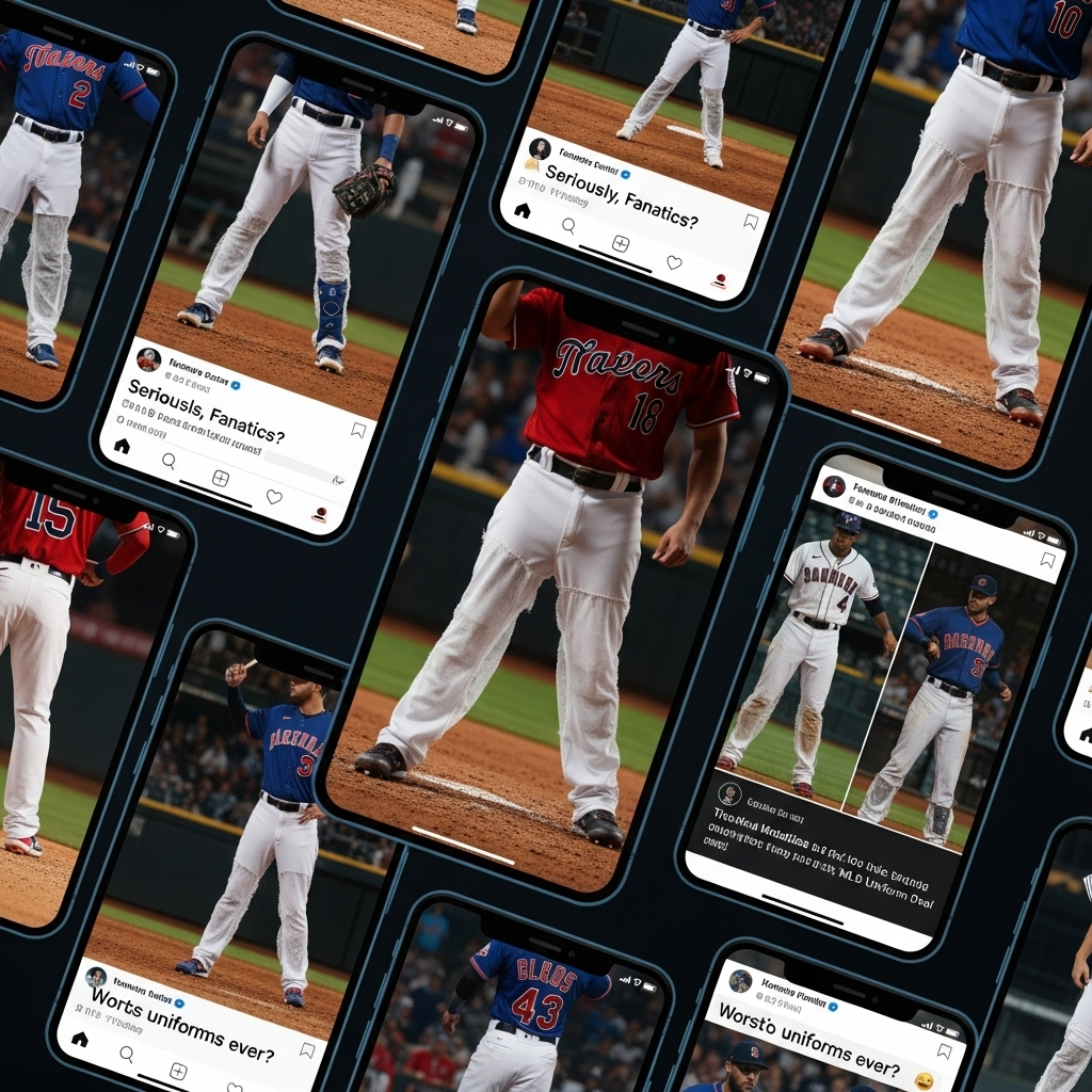 Fanatics' MLB Uniform Backlash: 5 Reasons for the Fumble 2 A collage of social media posts showing see-through pants, illustrating the core problem behind The Backlash Against Fanatics: How a Sports Retail Giant Is Fumbling the MLB Uniform Deal.