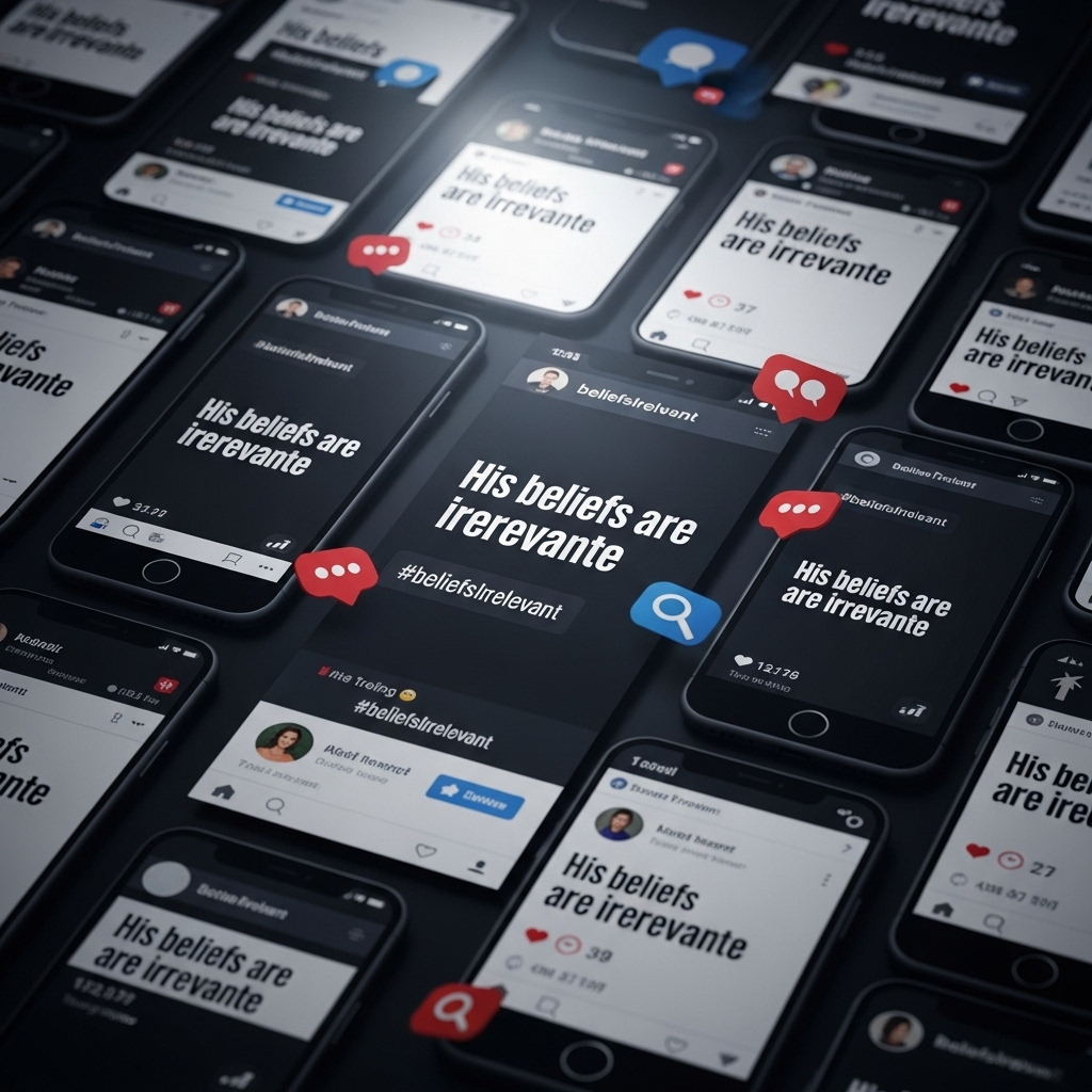 His Beliefs Are Irrelevant: 1 ESPN Host Erupts on Murder 3 A collage of social media posts showing the phrase his beliefs are irrelevant trending.