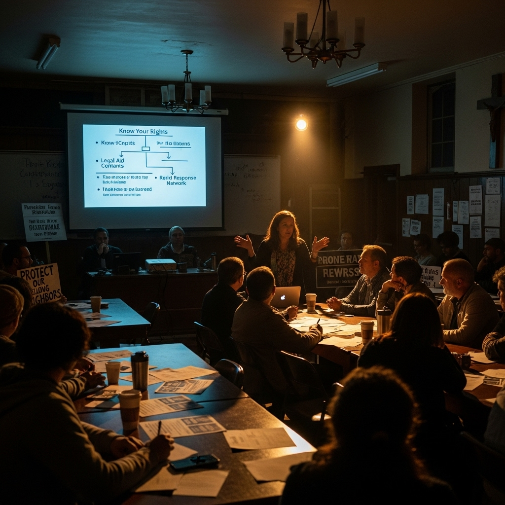 Focus shifts: 1 architect of LA ICE raids now in Chicago 4 A community meeting in a church basement, where the focus shifts to organizing against new ICE tactics.