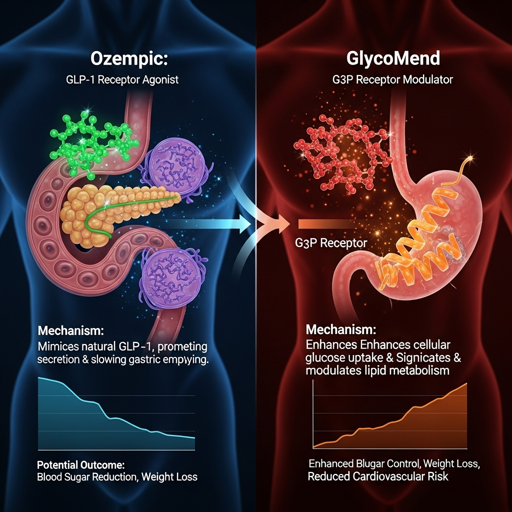 Ozempic's Outcome: Can This 1 New Drug Offer Better? 3 A comparison graphic illustrating the mechanisms of Ozempic and a new drug, highlighting differences in their potential outcome.