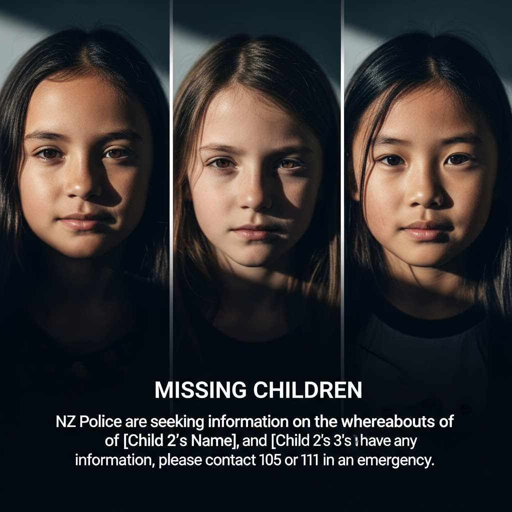 Missing Kids: 3 Children Sought After NZ Dad Shot Dead 3 A composite image of the three missing kids, released by NZ Police.