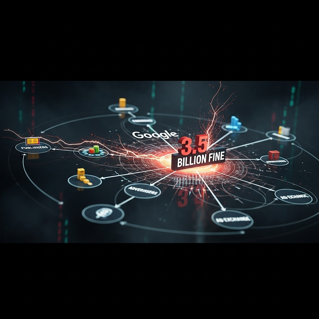 Google $3.5B Fine: EU Slams Adtech Abuse in 2024 3 A conceptual diagram illustrating how the Google $3.5b fine relates to its interconnected adtech ecosystem, showing publishers, advertisers, and the ad exchange.