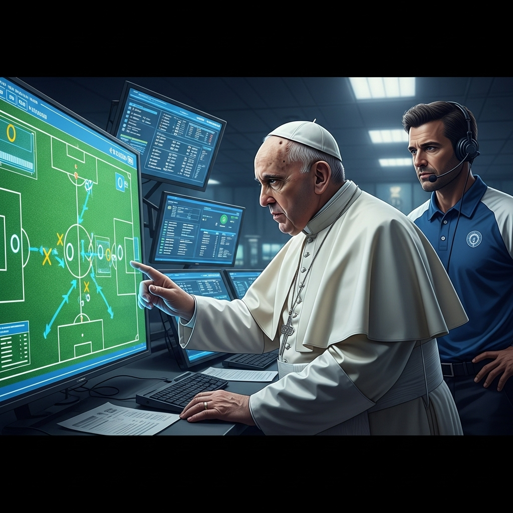 guest spot: 1 Wild ManningCast Attempt for Pope Leo XIV 2 A conceptual drawing of the Pope analyzing a football play for a guest spot.