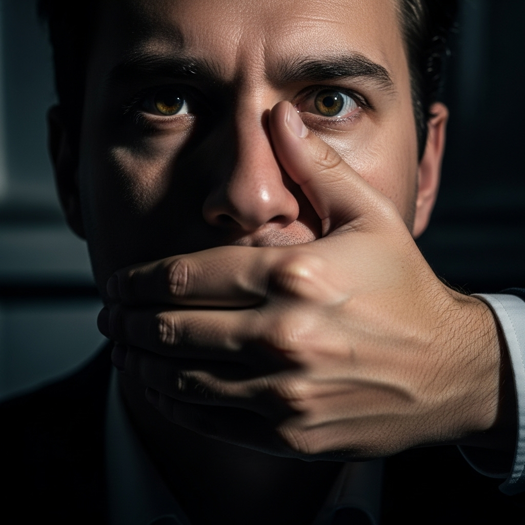 Former tech insider: 3 ways 'woke virus' damaged USA 3 A conceptual image of a former tech insider being silenced, with a hand over their mouth.