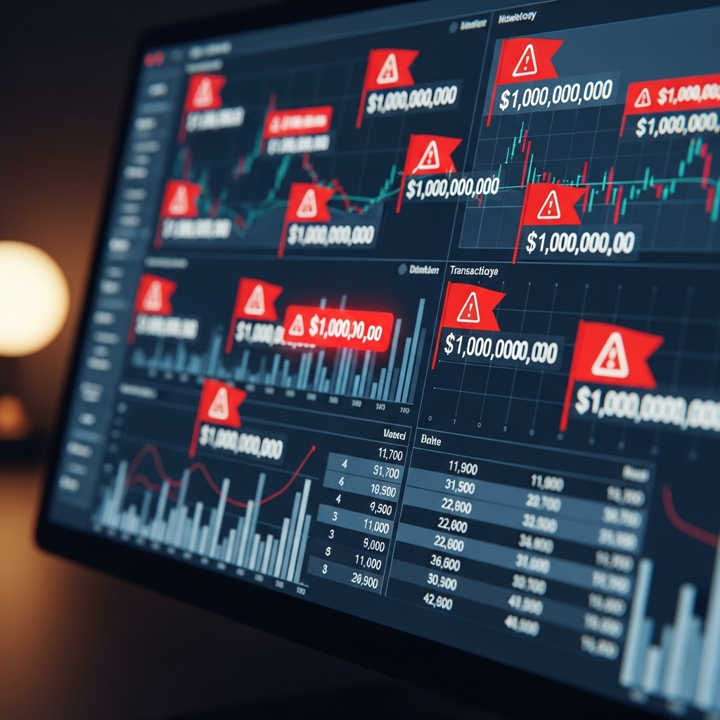 over $1b for Epstein processed by bank despite warnings 3 A conceptual image of red flags on a computer screen showing alerts for transactions involving over $1b.