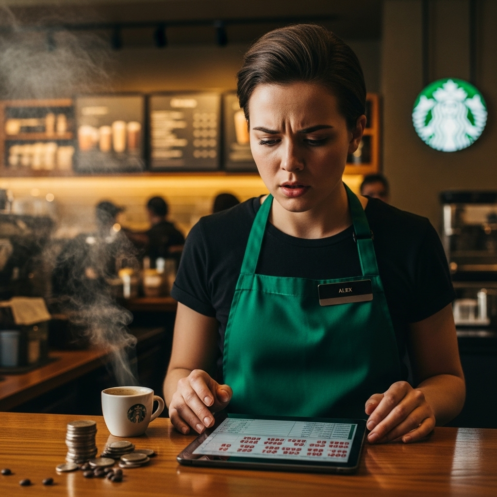 New CEO Policies: 1 Barista Says Starbucks Workers Abused 2 A concerned Starbucks barista working behind the counter, reflecting the impact of new ceo policies.