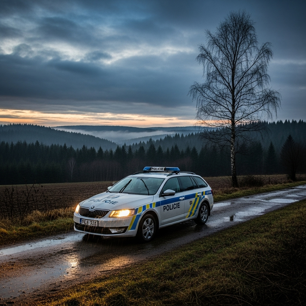Czech Police End 10-Year Chase for Phantom Racing Driver 2 A Czech police vehicle on a rural road, symbolizing the long and difficult search.