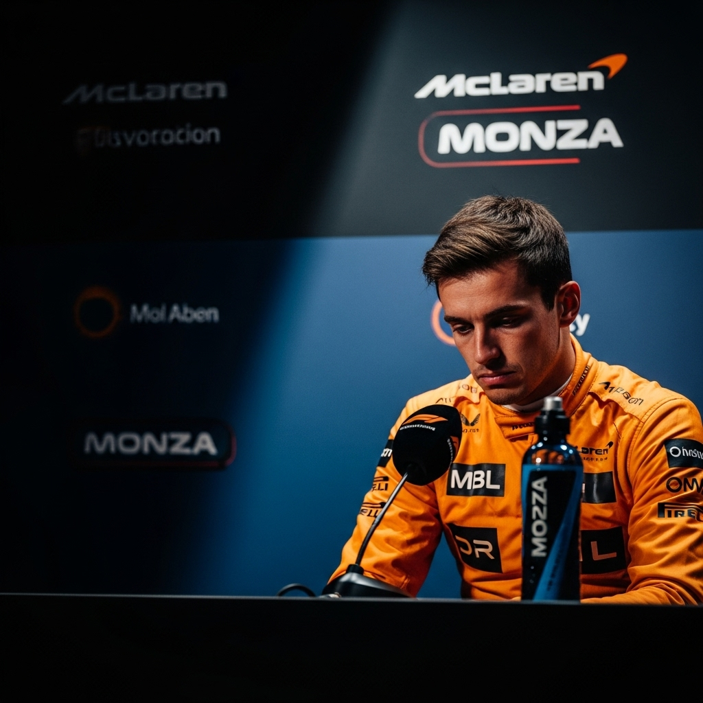 Own controversy: McLaren's 1 big mistake in the title fight 2 A dejected McLaren driver at the press conference, facing questions about the team's own controversy at Monza.