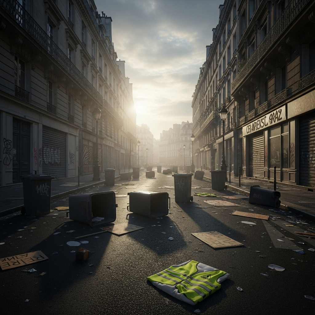 'block everything' protests: France sees hundreds arrested 4 A deserted French street showing the impact of the nationwide 'block everything' protests.