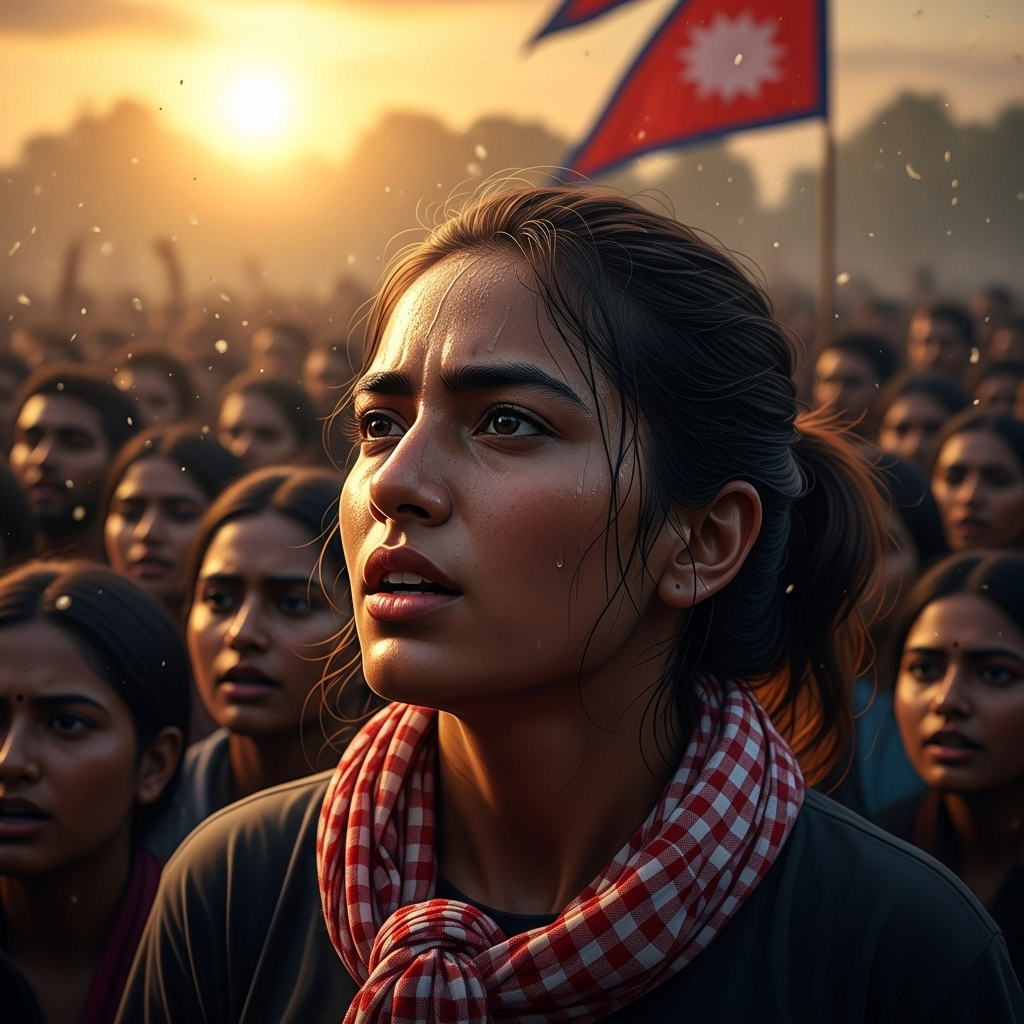 Gen Z in Nepal: 3 Reasons Behind the Youth Protests 4 A determined gen z protestor's face in a crowd, symbolizing a call for political change in Nepal.