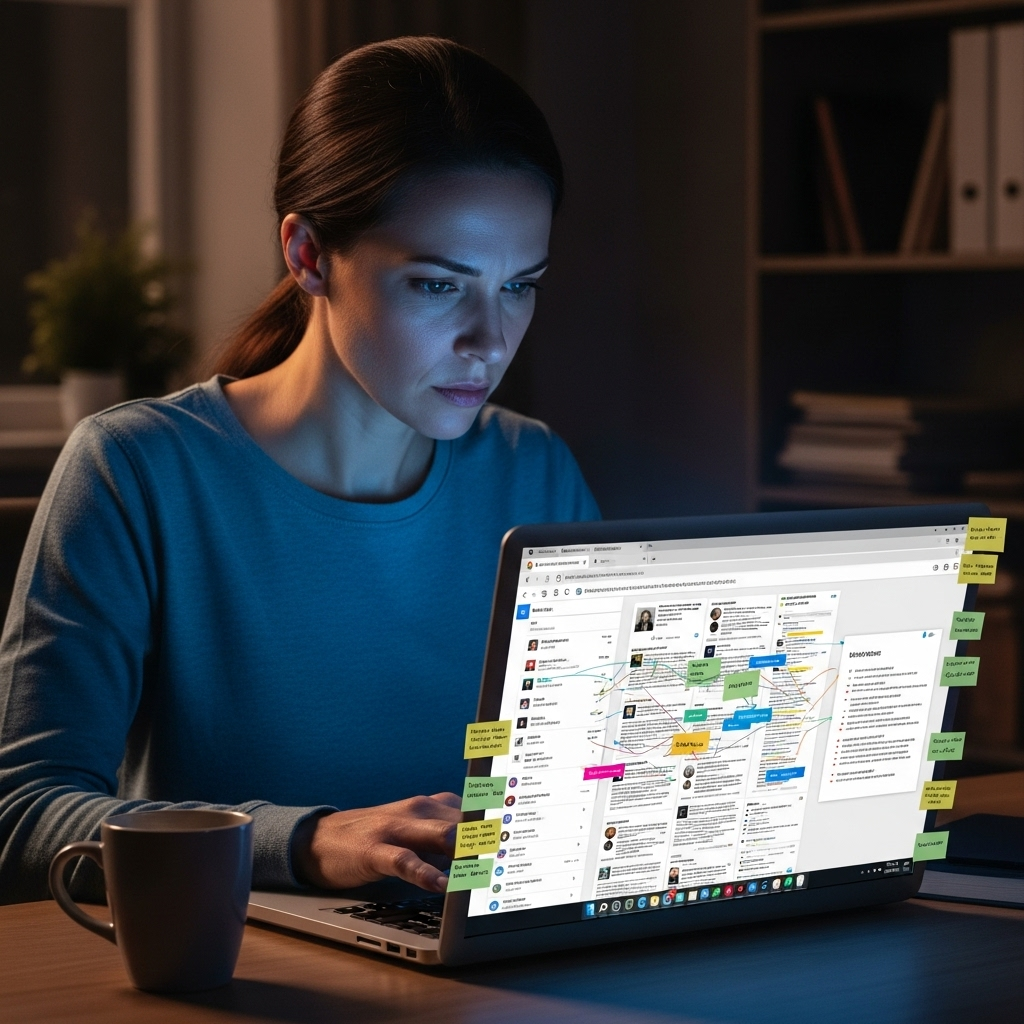 Online Rumors: 1 Woman Fights Back After HR Ball Mix-Up 3 A determined woman at her laptop, documenting false online rumors to build a case.