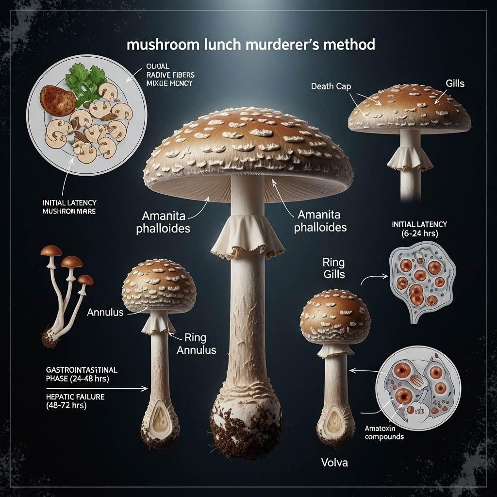 Mushroom lunch murderer: 3 deaths lead to life sentence 3 A diagram showing a Death Cap mushroom, central to the mushroom lunch murderer's method.