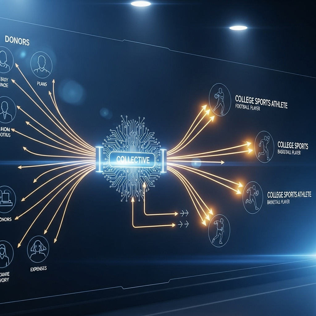 College Sports: 5 Things to Know About the NIL Fight 3 A diagram showing how money flows from donors to a collective to college sports athletes.