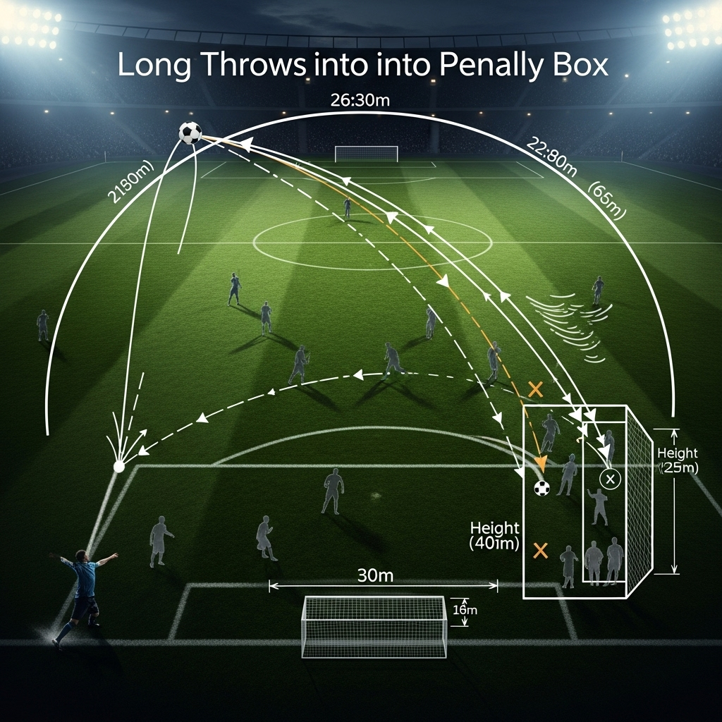 Long Throws: 1 Key Tactic Tuchel Wants England to Use 2 A diagram showing the trajectory of long throws into the penalty box.