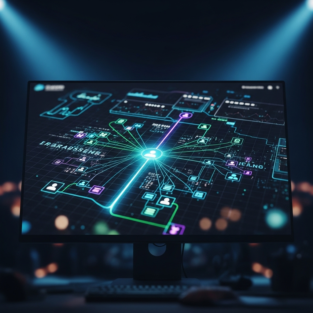 CRO's Services: PhaseV Adds 1 New AI Optimization Tool 2 A digital interface showing data points and user pathways, illustrating advanced cro's services.