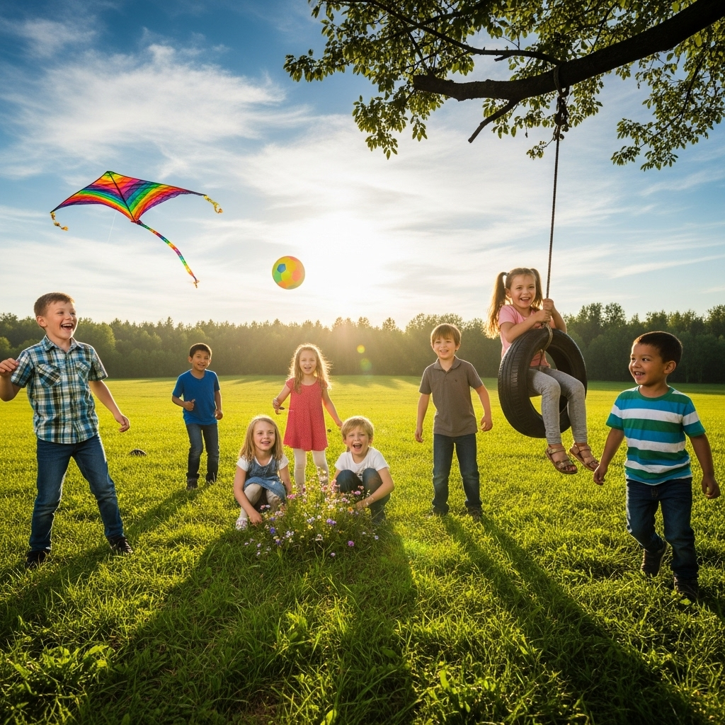 my son's life: 3 reasons why vaccine mandates matter 4 A diverse group of happy children playing together in a bright, sunny field, representing the healthy future I want for my son's life.
