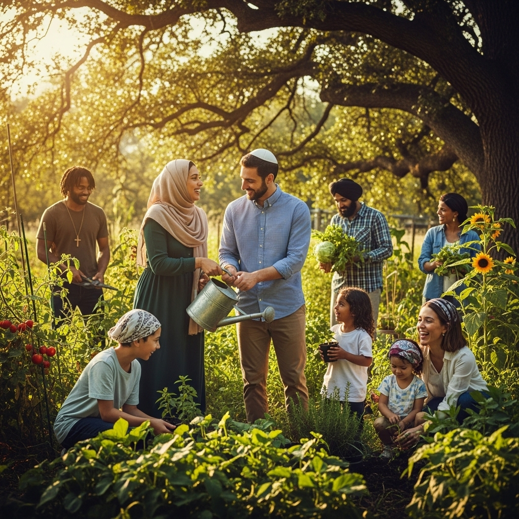 Religious Liberty: 5 Ways to Defend This Core US Right 4 A diverse group of neighbors working together in a community garden, a positive demonstration of religious liberty in action.