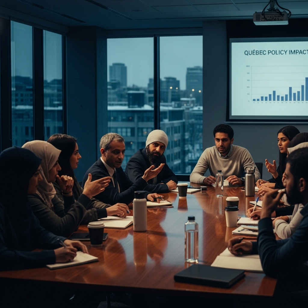 Muslim Voices: 5 Reasons They Back Quebec's Prayer Ban 2 A diverse group of people discussing policy, representing the varied muslim voices in Quebec.