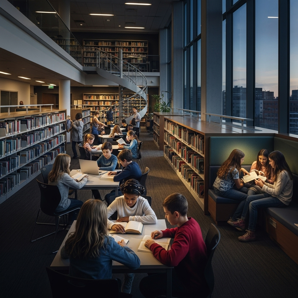 k-12 schools: 5 Key Issues in Antisemitism Hearing 2 A diverse group of students in a modern k-12 schools library.