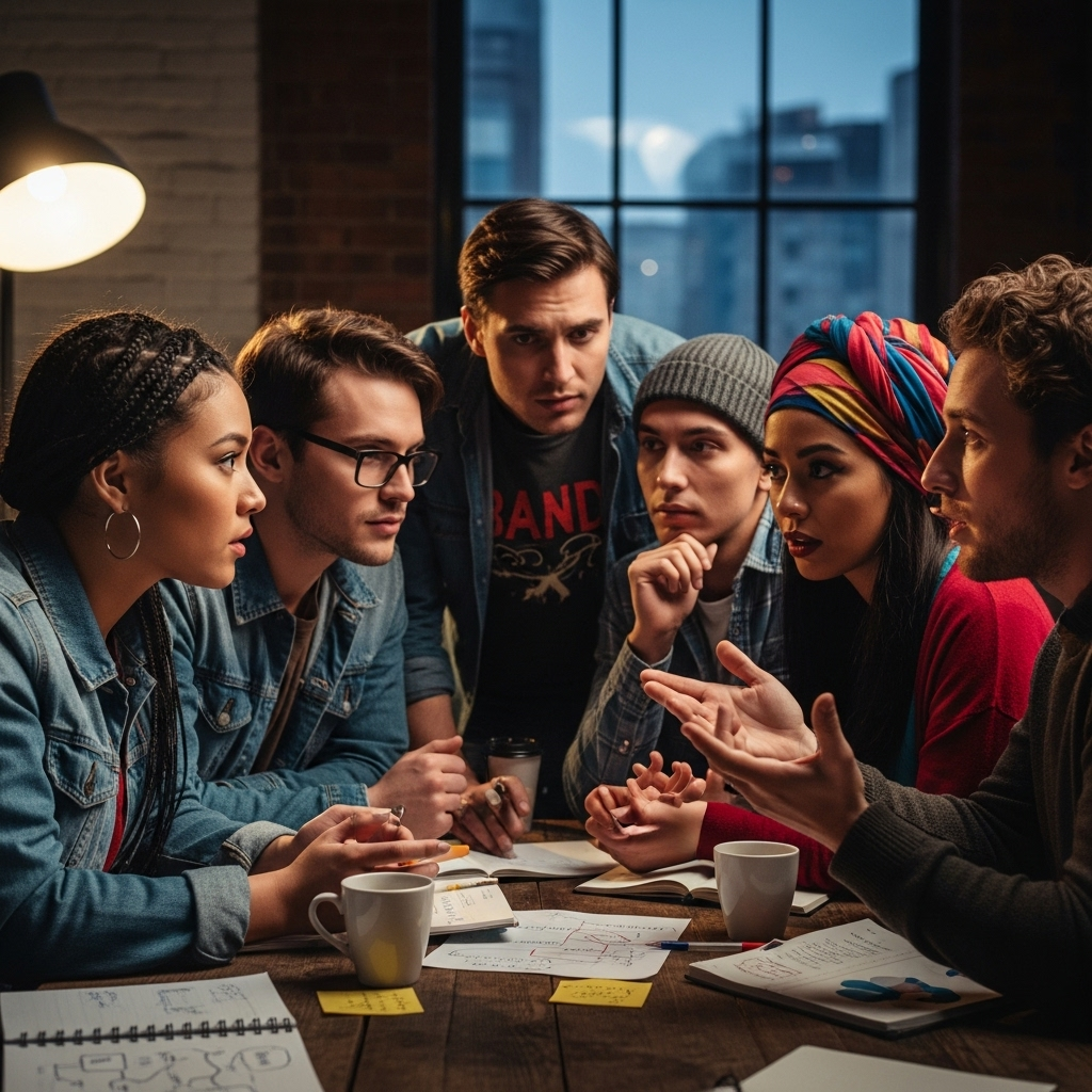 New Low: Under 50% of US Adults View Capitalism Positively 3 A diverse group of young adults, representing the generation driving the new low in support for capitalism, engaged in a discussion.